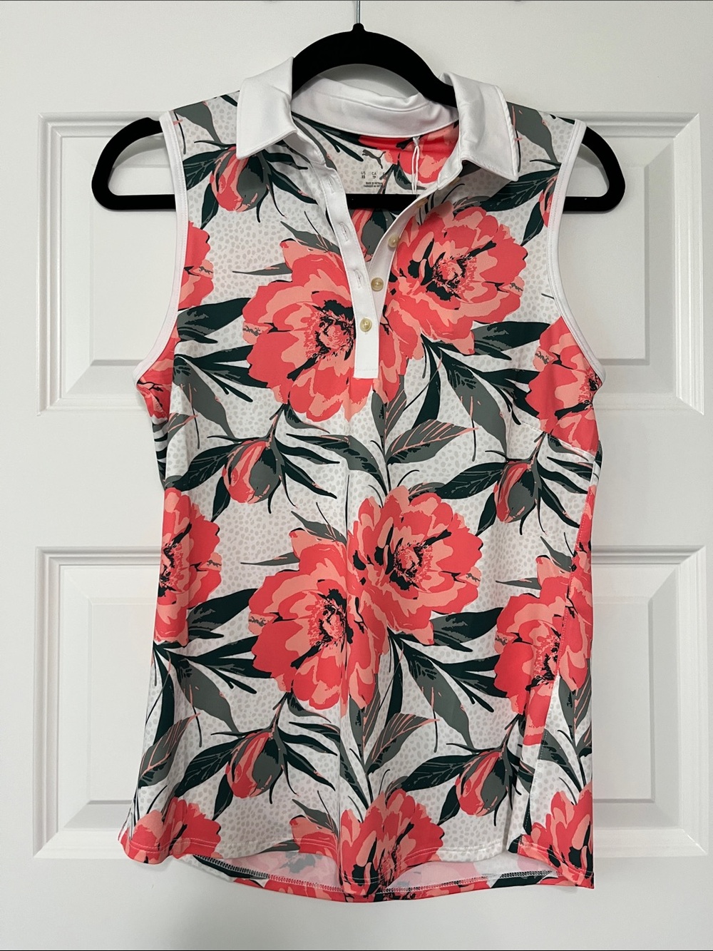 Puma White Tank Top with Coral Floral Print